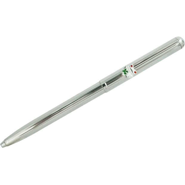 Bolígrafo de plata con RanaReferencia: BL0001Elegante bolígrafo de plata de estilo clásico, decorado con un diseño de lineas finas.Ideal para regalos, ocasiones especiales o uso profesional.El capuchón y el cuerpo están fabricados en plata de ley maciza con acabado en brillo.El sistema de carga de tinta es compatible con recambios estandar.El cierre es de tipo pulsador retractil.Fabricado íntegramente en Alemania.Se puede personalizar con el nombre grabado en relieve.