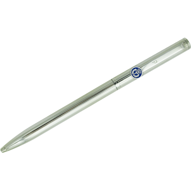 Bolígrafo de plata con escudo de FarmaciaReferencia: BL0096Elegante bolígrafo de plata de estilo clásico, decorado con un diseño de lineas finas.Ideal para regalos, ocasiones especiales o uso profesional.El capuchón y el cuerpo están fabricados en plata de ley maciza con acabado en brillo.El sistema de carga de tinta es compatible con recambios estandar.El cierre es de tipo giratorio y retractil.Fabricado íntegramente en Alemania.Se puede personalizar con el nombre grabado en relieve.