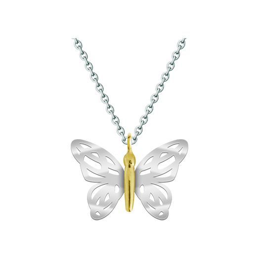 Art Nouveau "Butterfly" pendant in silver and goldRef. code: CO0803Butterfly with wings Art Nouveau pendant in sterling silver and gold plated body.Museum pieces inspired by the most representative works of the Art Nouveau and Art Deco movements, and the modernism of the late nineteenth and early twentieth centuries.