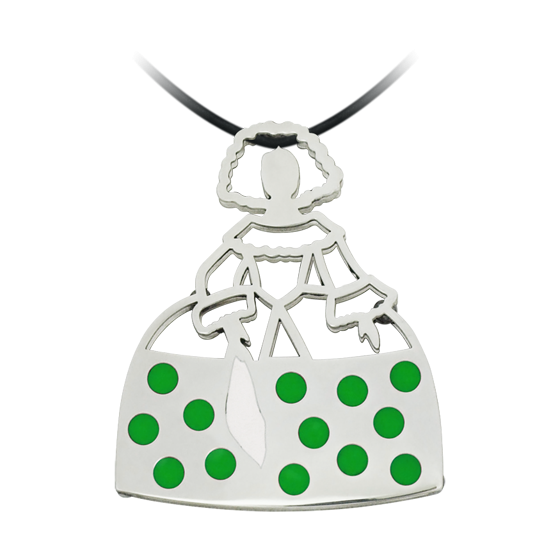 Emaillierter Anhänger aus Silber und Stahl "Flämisches Mädchen"Ref. Code: CO1303Anhänger aus handemailliertem Stahl.