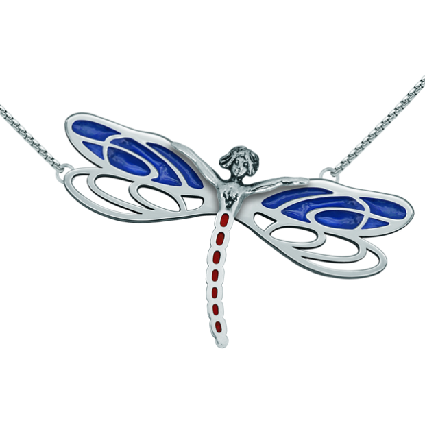 Silberner Jugendstil-Anhänger "Nymphe mit Libellenflügeln"Ref. Code: CO1566Anhänger aus glatt poliertem Edelstahl und emailliertem Sterlingsilber.Museumsstücke, die von den repräsentativsten Werken des Jugendstils, des Art déco und des Modernismus des späten 19. und frühen 20. Jahrhunderts inspiriert sind.