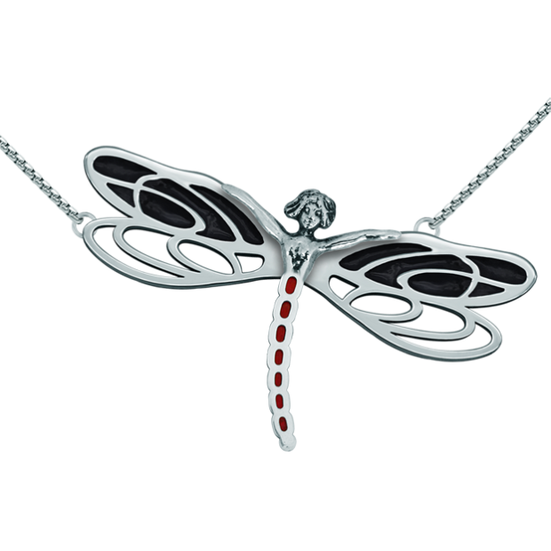 Silberner Jugendstil-Anhänger "Nymphe mit Libellenflügeln"Ref. Code: CO1566Anhänger aus glatt poliertem Edelstahl und emailliertem Sterlingsilber.Museumsstücke, die von den repräsentativsten Werken des Jugendstils, des Art déco und des Modernismus des späten 19. und frühen 20. Jahrhunderts inspiriert sind.