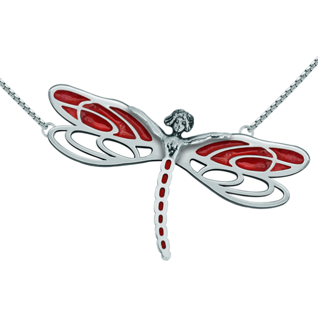 Pendentif Art Nouveau en argent "Nymphe avec ailes de libellule"Referencia: CO1566Pendentif en acier inoxydable poli et en argent sterling émaillé.Pièces de musée inspirées des œuvres les plus représentatives des mouvements Art nouveau et Art déco, et du modernisme de la fin du XIXe siècle et du début du XXe siècle.