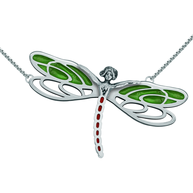 Art Nouveau "Dragonfly" silver pendantRef. code: CO1566Pendant made of stainless steel and hand enameled sterling silver.Museum pieces inspired by the most representative works of the Art Nouveau and Art Déco movement, and modernism from the late 19th and early 20th centuries.