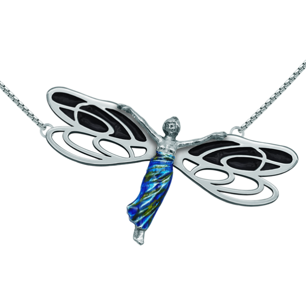 Art Nouveau "Dragonfly" silver pendantRef. code: CO1568Pendant made of stainless steel and hand enameled sterling silver.Museum pieces inspired by the most representative works of the Art Nouveau and Art Déco movement, and modernism from the late 19th and early 20th centuries.