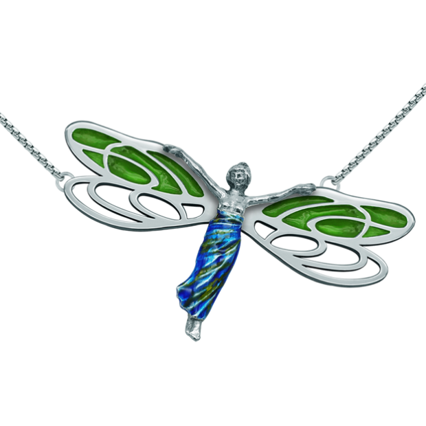Art Nouveau "Dragonfly" silver pendantRef. code: CO1568Pendant made of stainless steel and hand enameled sterling silver.Museum pieces inspired by the most representative works of the Art Nouveau and Art Déco movement, and modernism from the late 19th and early 20th centuries.