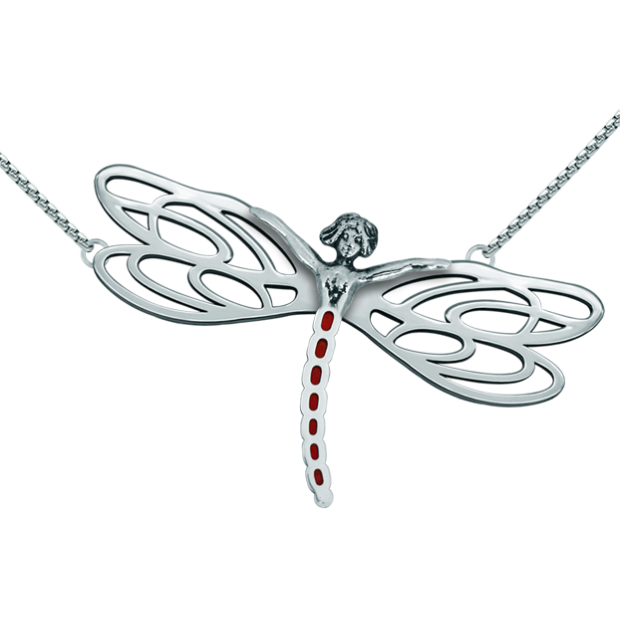 Pendentif Art Nouveau en argent "Nymphe avec ailes de libellule"Referencia: CO1571Pendentif en acier inoxydable poli et en argent sterling émaillé.Pièces de musée inspirées des œuvres les plus représentatives des mouvements Art nouveau et Art déco, et du modernisme de la fin du XIXe siècle et du début du XXe siècle.