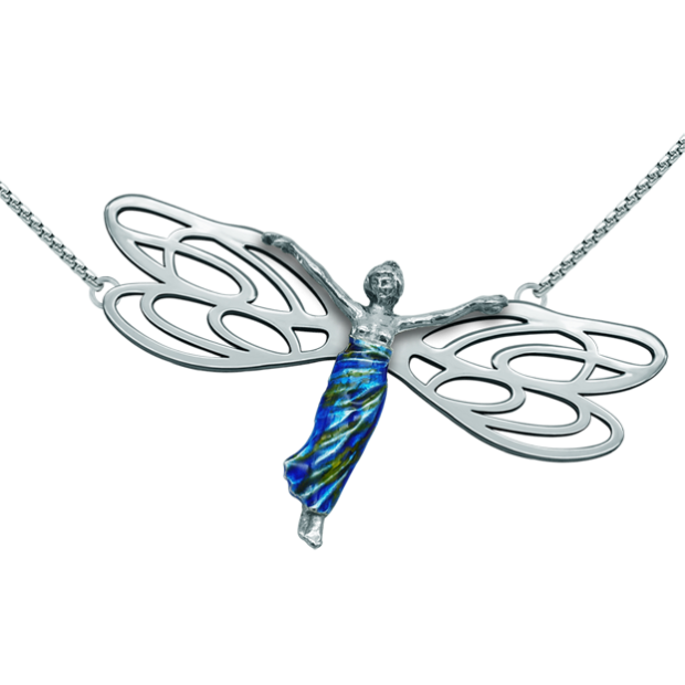 Pendentif Art Nouveau en argent "Femme aux ailes de libellule"Referencia: CO1573Pendentif en acier inoxydable poli et en argent sterling émaillé.Pièces de musée inspirées des œuvres les plus représentatives des mouvements Art nouveau et Art déco, et du modernisme de la fin du XIXe siècle et du début du XXe siècle.