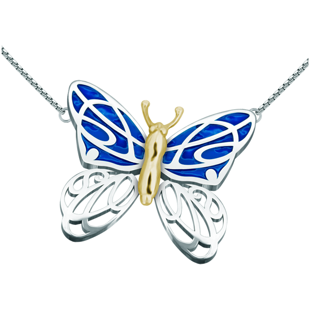 Pendentif en or et argent émaillé "Papillon avec ailes Art Nouveau"Referencia: CO1584Pendentif en acier inoxydable poli et en argent sterling émaillé.Pièces de musée inspirées des œuvres les plus représentatives des mouvements Art nouveau et Art déco, et du modernisme de la fin du XIXe siècle et du début du XXe siècle.