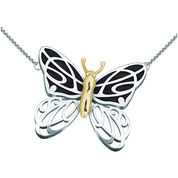 Art Nouveau "Butterfly" gold, silver pendantRef. code: CO1584Pendant made of stainless steel and hand enameled sterling silver.Museum pieces inspired by the most representative works of the Art Nouveau and Art Déco movement, and modernism from the late 19th and early 20th centuries.