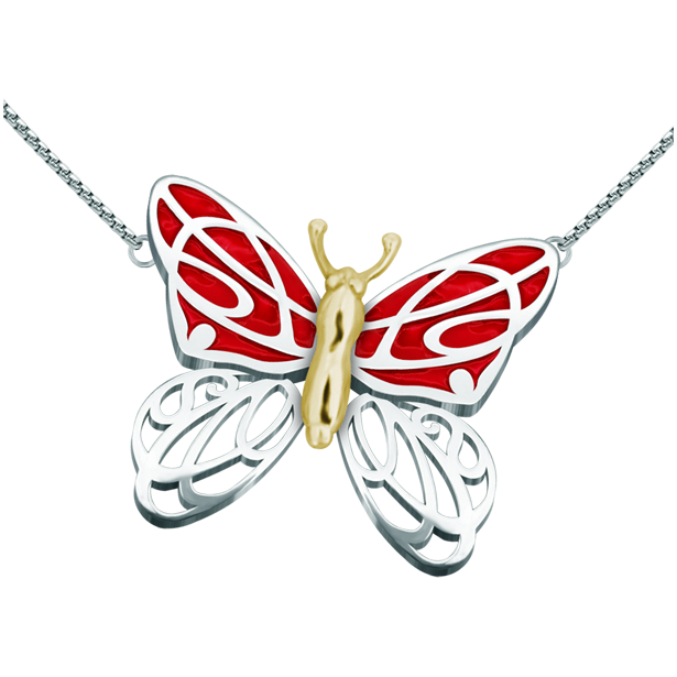 Art Nouveau "Butterfly" gold, silver pendantRef. code: CO1584Pendant made of stainless steel and hand enameled sterling silver.Museum pieces inspired by the most representative works of the Art Nouveau and Art Déco movement, and modernism from the late 19th and early 20th centuries.