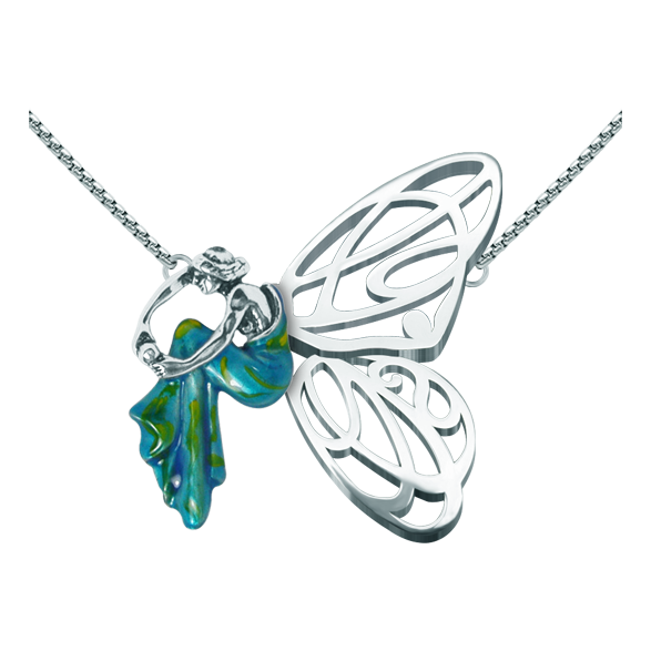 Colgante Art Nouveau de plata y acero "Mujer sentada con alas de mariposa"Referencia: CO1587Colgante fabricado en acero pulido suave al tacto y plata de ley esmaltada.Piezas de museo inspiradas en las obras mas representativas del movimiento Art Nouveau y Art Déco, y del modernismo de finales del siglo XIX y principios del siglo XX.