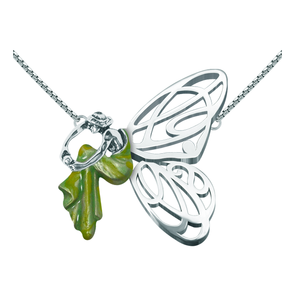 Pendentif Art nouveau en argent et acier inoxydable "Femme assise avec ailes de papillon"Referencia: CO1587Pendentif en acier inoxydable poli et en argent sterling émaillé.Pièces de musée inspirées des œuvres les plus représentatives des mouvements Art nouveau et Art déco, et du modernisme de la fin du XIXe siècle et du début du XXe siècle.
