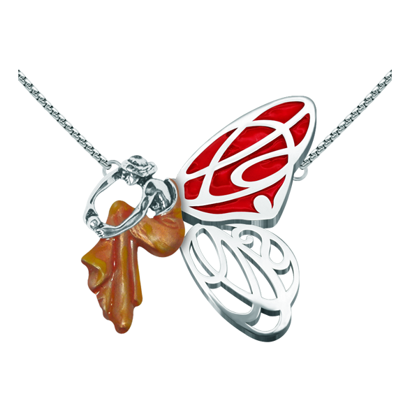 Art Nouveau "Butterfly" silver pendantRef. code: CO1588Pendant made of stainless steel and hand enameled sterling silver.Museum pieces inspired by the most representative works of the Art Nouveau and Art Déco movement, and modernism from the late 19th and early 20th centuries.