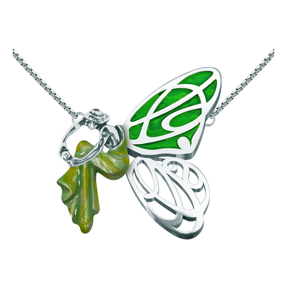 Art Nouveau "Butterfly" silver pendantRef. code: CO1588Pendant made of stainless steel and hand enameled sterling silver.Museum pieces inspired by the most representative works of the Art Nouveau and Art Déco movement, and modernism from the late 19th and early 20th centuries.