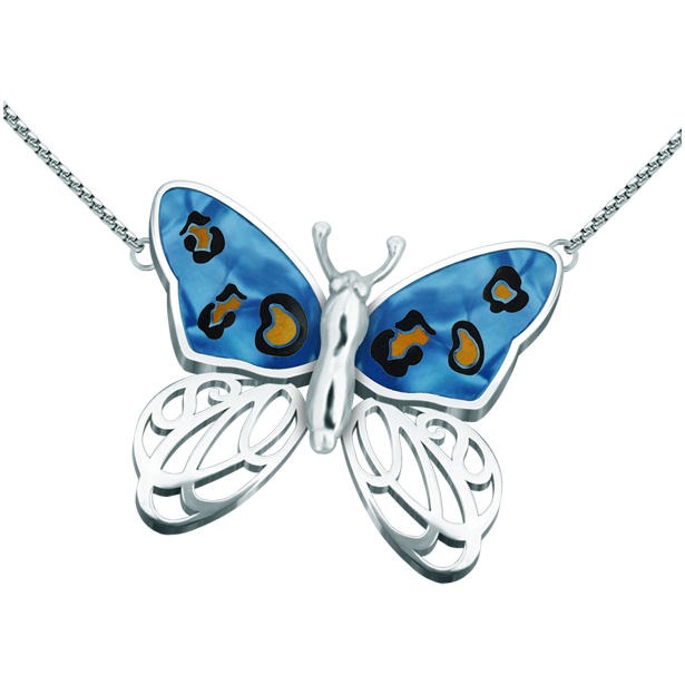 Silberner Jugendstil-Anhänger "Schmetterling mit Leopardenflecken"Ref. Code: CO1619Jugendstil-Anhänger mit Leopardenflecken und Schmetterling aus Sterlingsilber und Stahl.Museumsstücke, die von den repräsentativsten Werken des Jugendstils, des Art déco und des Modernismus des späten 19. und frühen 20. Jahrhunderts inspiriert sind.