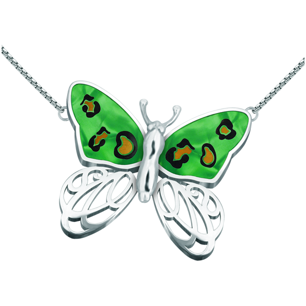 Silberner Jugendstil-Anhänger "Schmetterling mit Leopardenflecken"Ref. Code: CO1619Jugendstil-Anhänger mit Leopardenflecken und Schmetterling aus Sterlingsilber und Stahl.Museumsstücke, die von den repräsentativsten Werken des Jugendstils, des Art déco und des Modernismus des späten 19. und frühen 20. Jahrhunderts inspiriert sind.