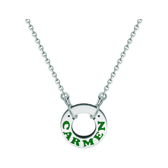 Personalisierter Anhänger aus Silber und Edelstahl "Name"Ref. Code: CO1840Personalisierter Rad-Anhänger mit Ihrem Namen aus Sterlingsilber und Einbrennlackierung.