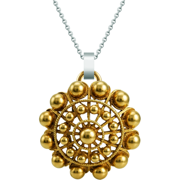 Colgante Botón Charro Oro 50mmReferencia: CO1920Colgante de Botón Charro de Salamanca chapado en oro.