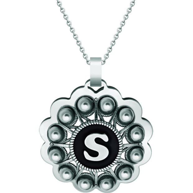 Colgante de plata y acero "Botón Charro personalizado con Inicial"Referencia: CO1939Colgante fabricado en plata de ley y acero pulido suave al tacto, personalizado con su letra inicial esmaltada al horno.