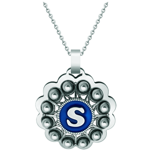 Personalized silver pendant "Charro Button with Initial"Ref. code: CO1940Pendant made of sterling silver and polished steel smooth to the touch, personalized with your initial enameled in the oven.