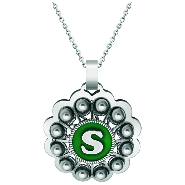 Personalized silver pendant "Charro Button with Initial"Ref. code: CO1940Pendant made of sterling silver and polished steel smooth to the touch, personalized with your initial enameled in the oven.