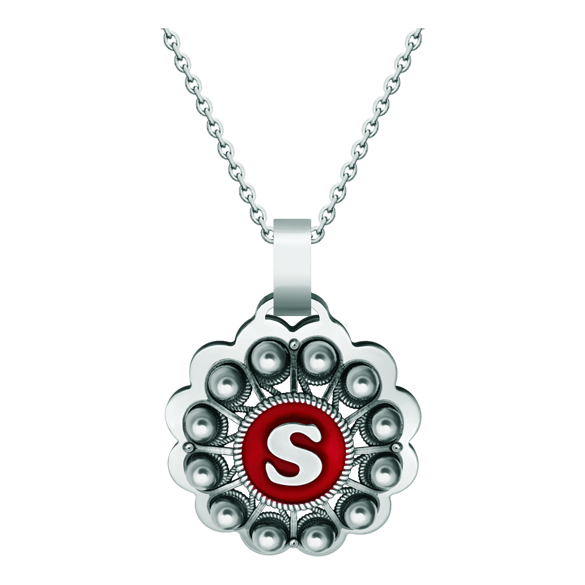 Silver pendant "Charro Button personalized with Initial"Ref. code: CO1941Pendant made of sterling silver and polished steel smooth to the touch, personalized with your initial enameled in the oven.