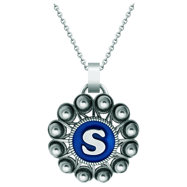 Personalized silver pendant "Charro Button with Initial"Ref. code: CO1944Pendant made of sterling silver and polished steel smooth to the touch, personalized with your initial enameled in the oven.