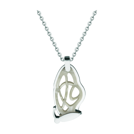 Pendentif papillon Art Nouveau en acier et nacreReferencia: CO1971Pendentif en acier poli lisse et cellulose de nacre.Pièces de musée inspirées des œuvres les plus représentatives des mouvements Art nouveau et Art déco, et du modernisme de la fin du XIXe siècle et du début du XXe siècle.