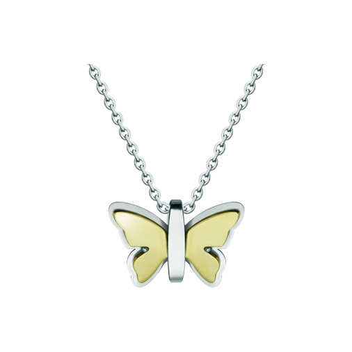 Art Deco Butterfly Pendant in steel and goldRef. code: CO1974Pendant made of polished steel smooth to the touch and plated in gold.Museum pieces inspired by the most representative works of the Art Nouveau and Art Deco movements, and the modernism of the late nineteenth and early twentieth centuries.
