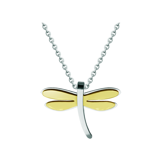 Pendant of dragonfly of the Arribes of steel and goldRef. code: CO1978Pendant made of polished steel smooth to the touch and gold plated.Joaquín Prior has designed this pendant inspired by the native dragonflies of the Arribes de Duero natural park in Salamanca.