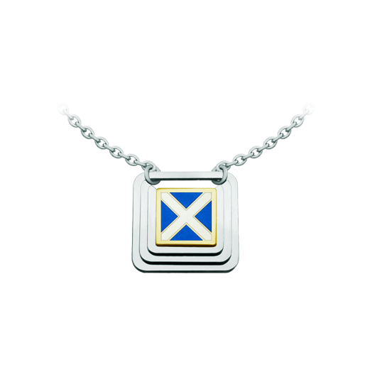 Gold and steel pendant "Nautical flag"Ref. code: CO1989Pendant made of 9kt gold and polished steel, personalized with the nautical flag representing your initial carved and enameled by hand.
