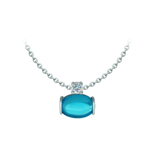 Silver pendant with moissanite and oval colored crystalsRef. code: CO1993Pendant made in sterling silver with a 16x12mm colored crystal cabochon and a 5mm brilliant cut moissanite set.Moissanite is a precious gemstone created in a laboratory that has earned a special place in jewelry for its beauty and unique qualities, it dazzles for its brilliance superior to diamond and its great resistance (9.25 on the Mohs scale).Originally discovered in a meteorite at the end of the 19th century, this 