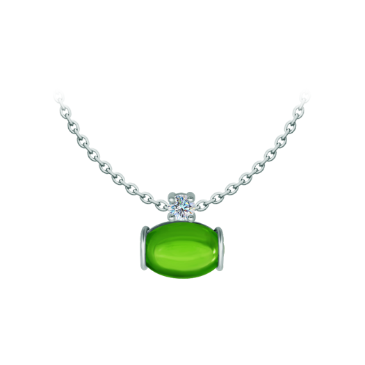 Silver pendant with oval colored crystals and moissaniteRef. code: CO1993Pendant made in sterling silver with a 16x12mm colored crystal cabochon and a 5mm brilliant cut moissanite set.Moissanite is a precious gemstone created in a laboratory that has earned a special place in jewelry for its beauty and unique qualities, it dazzles for its brilliance superior to diamond and its great resistance (9.25 on the Mohs scale).Originally discovered in a meteorite at the end of the 19th century, this 