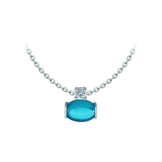 Silver pendant with moissanite and oval colored crystalsRef. code: CO1995Pendant made in sterling silver with a 14x10mm colored crystal cabochon and a 5mm brilliant cut moissanite set.Moissanite is a precious gemstone created in a laboratory that has earned a special place in jewelry for its beauty and unique qualities, it dazzles for its brilliance superior to diamond and its great resistance (9.25 on the Mohs scale).Originally discovered in a meteorite at the end of the 19th century, this 