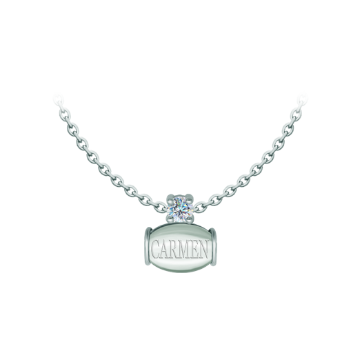 Pendentif personnalisé en argent avec cabochon en moissanite et cristal gravé avec le nomReferencia: CO1996Pendentif en argent sterling avec un cabochon de cristal coloré de 14x10mm personnalisé avec votre nom et une moissanite de 5mm taillée en brillant.La moissanite est une pierre précieuse créée en laboratoire qui a gagné une place spéciale dans la joaillerie en raison de sa beauté et de ses qualités uniques. Elle éblouit par son éclat semblable à celui d'un diamant et par sa grande résistance (9,25 sur l'échelle de Mohs).Découverte à l'origine dans une météorite à la fin du 19e siècle, cette origine 