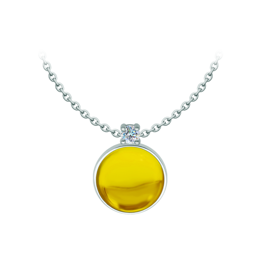 Silver pendant with colored crystals and moissaniteRef. code: CO2008Pendant made in sterling silver with a 18x18mm colored crystal cabochon and a 5mm brilliant cut moissanite set.Moissanite is a precious gemstone created in a laboratory that has earned a special place in jewelry for its beauty and unique qualities, it dazzles for its brilliance superior to diamond and its great resistance (9.25 on the Mohs scale).Originally discovered in a meteorite at the end of the 19th century, this 