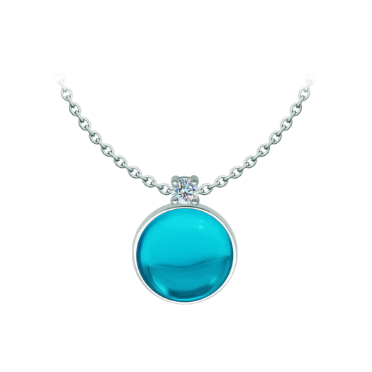 Silver pendant with moissanite and cabochon cut glassRef. code: CO2008Pendant made in sterling silver with a 18x18mm colored crystal cabochon and a 5mm brilliant cut moissanite set.Moissanite is a precious gemstone created in a laboratory that has earned a special place in jewelry for its beauty and unique qualities, it dazzles for its brilliance superior to diamond and its great resistance (9.25 on the Mohs scale).Originally discovered in a meteorite at the end of the 19th century, this 