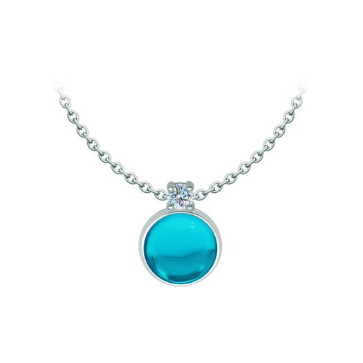 Silver pendant with colored crystals and moissaniteRef. code: CO2010Pendant made in sterling silver with a 14x14mm colored crystal cabochon and a 5mm brilliant cut moissanite set.Moissanite is a precious gemstone created in a laboratory that has earned a special place in jewelry for its beauty and unique qualities, it dazzles for its brilliance superior to diamond and its great resistance (9.25 on the Mohs scale).Originally discovered in a meteorite at the end of the 19th century, this 