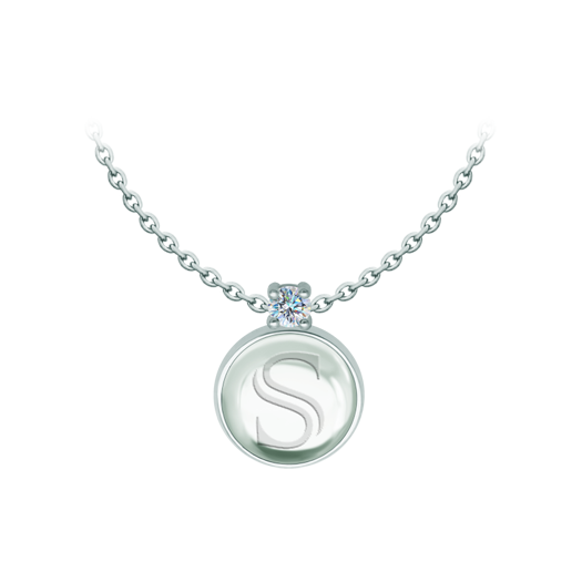 Personalized silver pendant with rock crystal and moissanite engraved letteringRef. code: CO2013Pendant made in sterling silver with a 25x25mm stained glass cabochon personalized with your initial engraved and a 5mm brilliant cut moissanite set.Moissanite is a precious gemstone created in a laboratory that has earned a special place in jewelry for its beauty and unique qualities, it dazzles for its brilliance superior to diamond and its great resistance (9.25 on the Mohs scale).Originally discovered in a meteorite at the end of the 19th century, this 