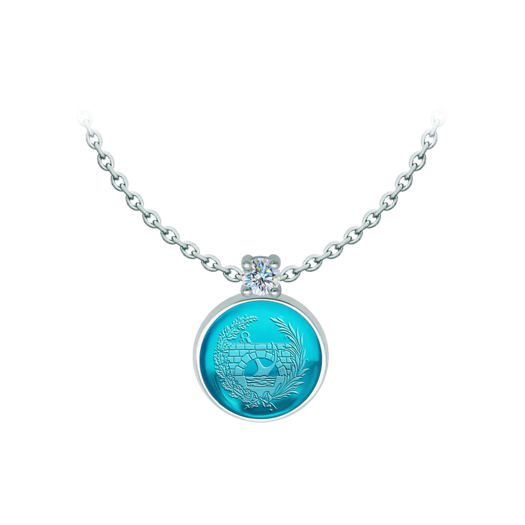 Silberner Road Engineer-Anhänger mit Moissanit und farbigem GlasRef. Code: CO2017Anhänger aus Sterlingsilber mit einem 16x16 mm großen farbigen Glascabochon, auf dessen Rückseite das Anagramm des Colegio Oficial de Ingeniero de Caminos, Canales y Puertos eingraviert ist, und einem 5 mm großen Moissanit im Brillantschliff.Moissanit ist ein im Labor hergestellter Edelstein, der aufgrund seiner Schönheit und seiner einzigartigen Eigenschaften einen besonderen Platz in der Schmuckherstellung einnimmt. Er besticht durch seinen diamantenähnlichen Glanz und seine hohe Festigkeit (9,25 auf der Mohs-Skala).Ursprünglich wurde er Ende des 19. Jahrhunderts in einem Meteoriten entdeckt, und dieser 