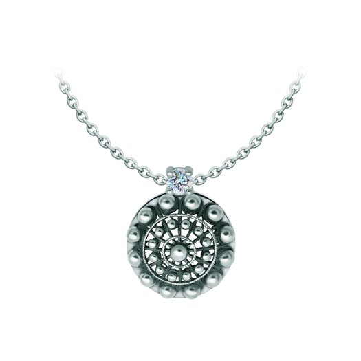 Silberner Charro Button-Anhänger mit MoissanitRef. Code: CO2021Anhänger aus Sterlingsilber mit einem 5 mm großen Moissanit mit Brillantschliff, eingefasst in einen Diamanten.Moissanit ist ein im Labor hergestellter Edelstein, der aufgrund seiner Schönheit und seiner einzigartigen Eigenschaften einen besonderen Platz in der Schmuckherstellung einnimmt. Er besticht durch seinen diamantenähnlichen Glanz und seine hohe Festigkeit (9,25 auf der Mohs-Skala).Ursprünglich wurde er Ende des 19. Jahrhunderts in einem Meteoriten entdeckt, und dieser 