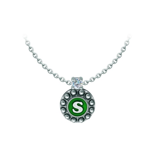 Colgante Botón Charro personalizado en plata con moissanitaReferencia: CO2031Colgante fabricado en plata de ley personalizado con inicial de su nombre esmaltada al horno acompañado de una moissanita talla brillante de 5mm engastada.La moissanita es una gema preciosa creada en laboratorio que se ha ganado un lugar especial en la joyería por su belleza y cualidades únicas, deslumbra por su brillo superior al del diamante y su gran resistencia (9,25 en la escala de Mohs).Descubierta originalmente en un meteorito a finales del siglo XIX, y ese origen “estelar” le otorga un encanto singular.Llena de destellos únicos, combina lujo y elegancia en una sola joya.