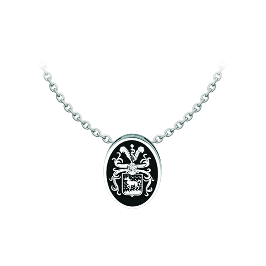Colgante de plata ovalada personalizado "Escudo heráldico de apellido"Referencia: CO2033Colgante personalizado con escudo heráldico de su apellido tallado bajo relieve en plata de ley y esmaltado al horno.Trabajo artesanal de gran minuciosidad.
