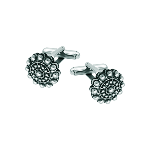 Silver and steel charro button cufflinksRef. code: GE0400Stainless steel cufflinks with charro button in sterling silver and stainless steel.