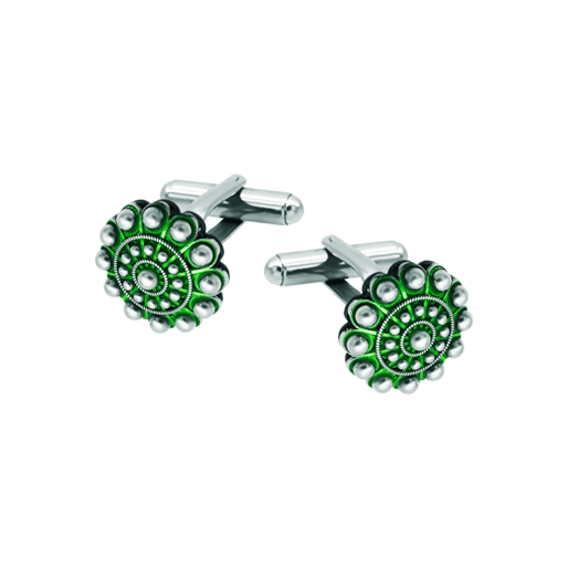 Enameled silver and steel charro button cufflinksRef. code: GE0401Stainless steel cufflinks with charro button in enameled sterling silver and stainless steel.
