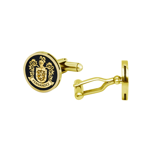 Gold plated and enameled heraldic cuff linksRef. code: GE0404Personalized cufflinks with the heraldic coat of arms of your family name carved in bas-relief and enameled in the oven.Craftsmanship of great meticulousness.