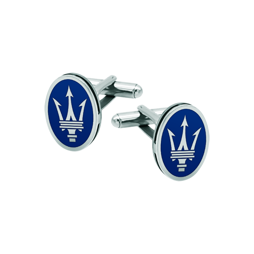 Boutons de manchette personnalisés « Logo Maserati » en argent et en acierReferencia: GE0427Boutons de manchette personnalisés, arborant le logo Maserati gravé en bas-relief sur de l'argent fin, émaillés au four, sur de l'acier poli.Le travail est minutieux et soigné.