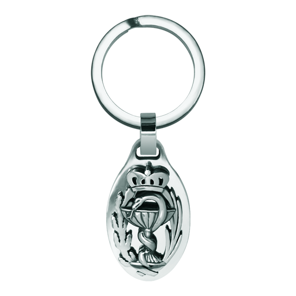 Llavero de facultad de Farmacia en plata y aceroReferencia: LL0353Llavero con escudo de la profesión de Farmacia tallado en plata de ley sobre acero pulido de 2mm.