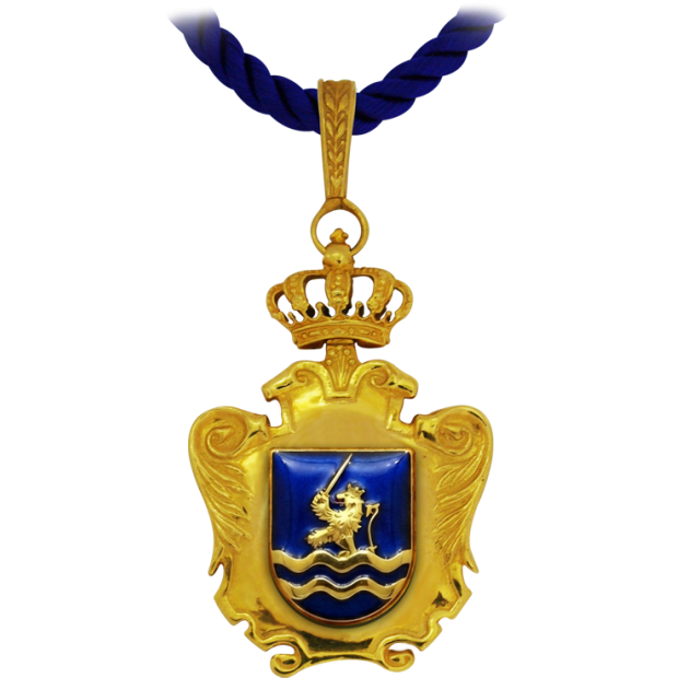 Médaille institutionnelle plaquée or « Blason de la mairie »Referencia: MD0003Médaille institutionnelle plaquée or et émaillée de plusieurs couleurs.
